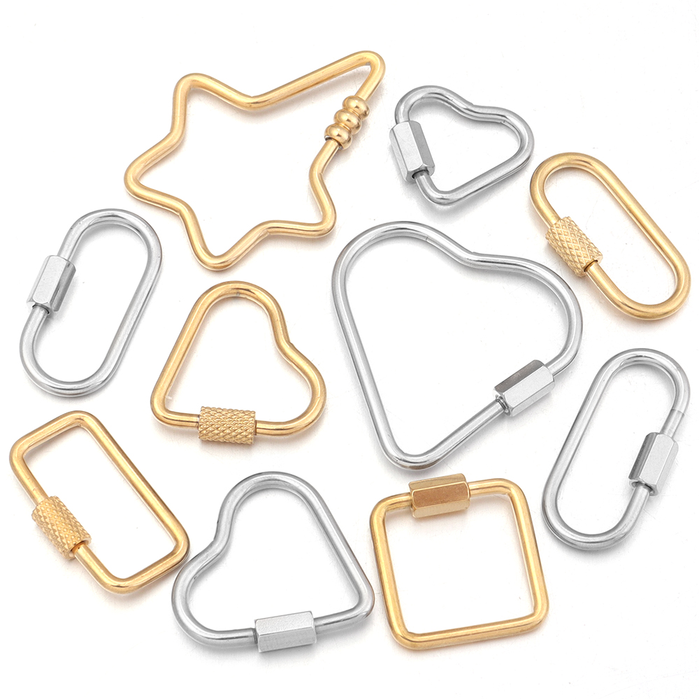 Carabiner Keychain - 2pcs ouro aço inoxidável coração parafuso